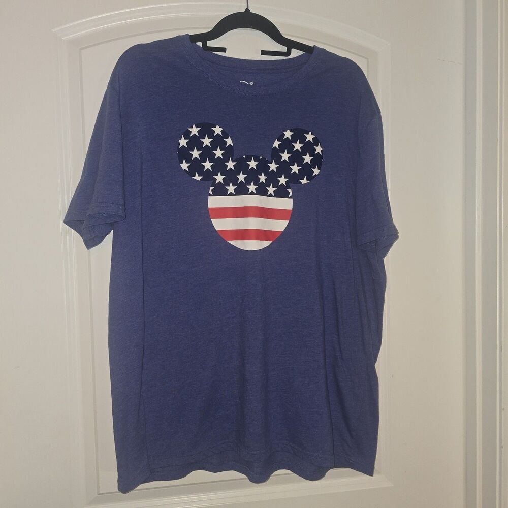 Disney Mickey Mouse American Flag Graphic T-Shirt Patriotic Blue Mens XXL